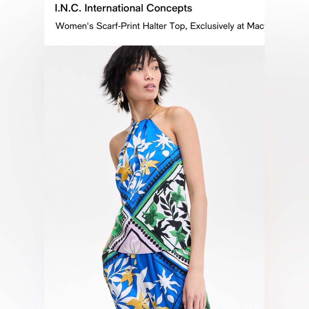 INC International Concepts Women's Scarf-Print Halter Top